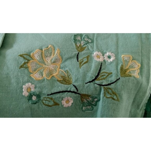 N Touch Jacket Size S AQUA BLUE EMBROIDERED  BEADED FLORAL BUTTON LINEN BLEND - Picture 7 of 9